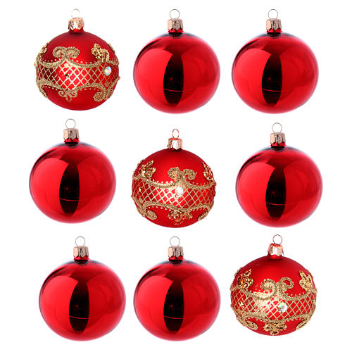 Christmas bauble red glass 80 mm set of 9 pieces assorted decorations 1