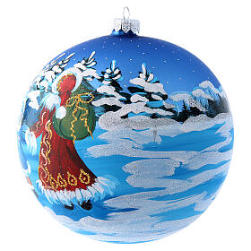 Weihnachtsbaumkugel aus Glas Grundton Blau Motiv Weihnachtsmann mit Kind 150 mm