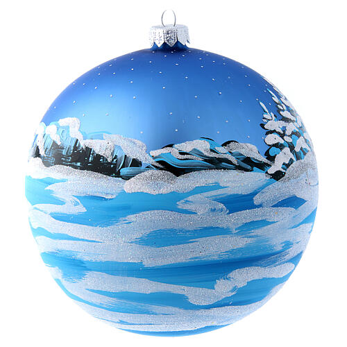 Weihnachtsbaumkugel aus Glas Grundton Blau Motiv Weihnachtsmann mit Kind 150 mm 4