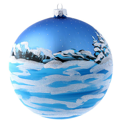 Boule bleue verre 150 mm Père Noël avec enfant 4