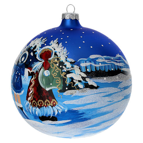 Boule bleue verre 150 mm Père Noël avec enfant 3