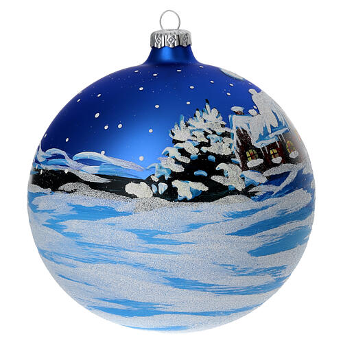 Boule bleue verre 150 mm Père Noël avec enfant 5
