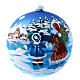 Boule bleue verre 150 mm Père Noël avec enfant s1