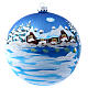 Boule bleue verre 150 mm Père Noël avec enfant s3