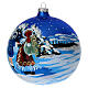 Boule bleue verre 150 mm Père Noël avec enfant s3