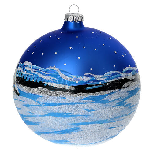 Pallina blu vetro 150 mm Babbo Natale con bimbo 6