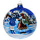 Pallina blu vetro 150 mm Babbo Natale con bimbo s1