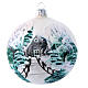 White shiny Christmas ball sized 100 mm in glass decoupage s1