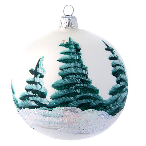 White shiny Christmas ball sized 100 mm in glass decoupage 2