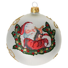 Glass Christmas ball with Father Christmas illustration 100 mm