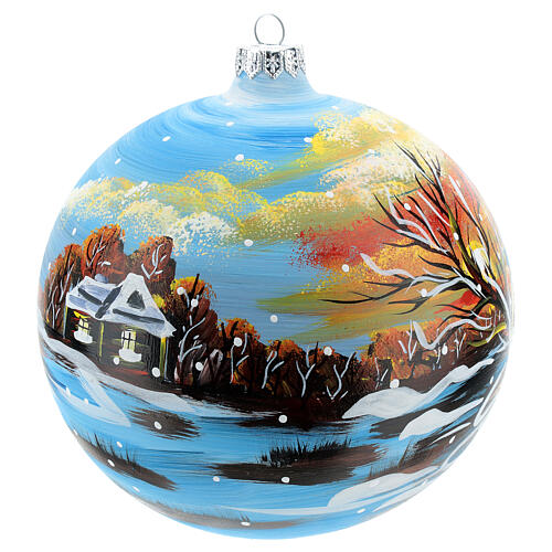 Weihnachtsbaumkugel aus Glas Motiv winterliche Landschaft 150 mm 2