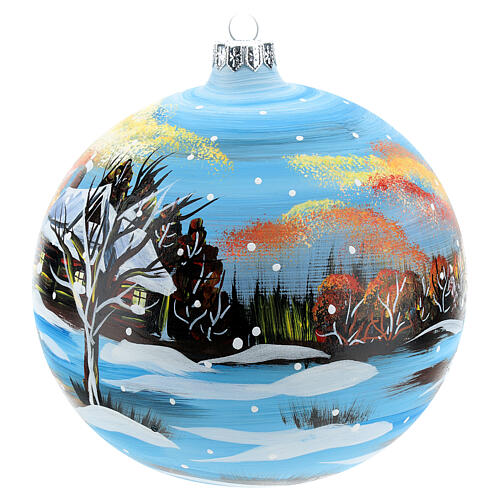 Weihnachtsbaumkugel aus Glas Motiv winterliche Landschaft 150 mm 3