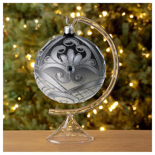 Silver Christmas ball 100 mm blown glass 2