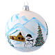 Weihnachtsbaumkugel aus Glas Grundton Weiß Motiv schneebedeckte Winterlandschaft mit Schneemann 100 mm s1