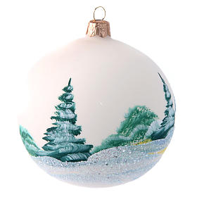 Weihnachtsbaumkugel aus mundgeblasenem Glas Grundton Weiß matt bemalt 100 mm