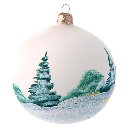 Weihnachtsbaumkugel aus mundgeblasenem Glas Grundton Weiß matt bemalt 100 mm 2