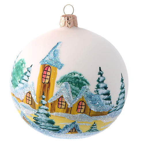 Opaque white painted glass Christmas ball 100 mm 1