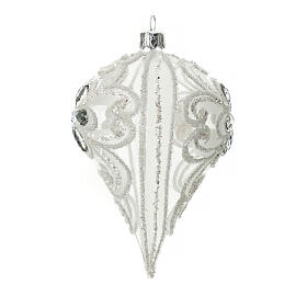 Pallina vetro a goccia decoro bianco h. 150mm