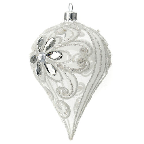 Pallina vetro a goccia decoro bianco h. 150mm 3