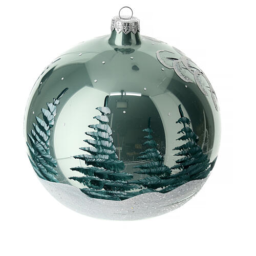 Weihnachtsbaumkugel aus Glas Grundton Himmelblau Motiv schneebedeckte Winterlandschaft 150 mm 10