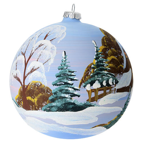 Glass Christmas ball with mountain chalet illustration 150 mm 4