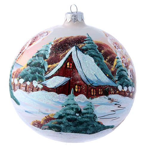 Glass Christmas ball with mountain chalet illustration 150 mm 1
