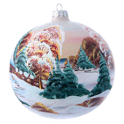 Glass Christmas ball with mountain chalet illustration 150 mm 2