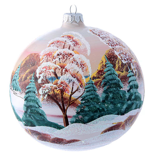 Glass Christmas ball with mountain chalet illustration 150 mm 3