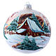 Glass Christmas ball with mountain chalet illustration 150 mm s1