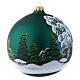 Green glass Christmas ball with painted and decoupage decoration 150 mm s3