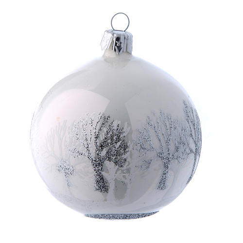Christmas balls in glass white and silver 80 mm 9 pieces set 4