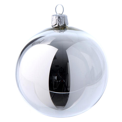 Christmas balls in glass white and silver 80 mm 9 pieces set 6