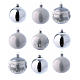 Bolas de vidrio soplado lustrosas blanco y plata 80 mm caja 9 piezas s1