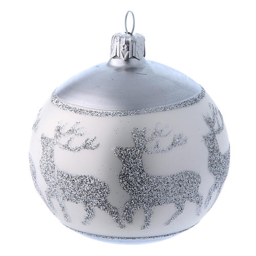 Bolas de Natal vidro brilhante branco e prata 80 mm caixa 9 peças 3