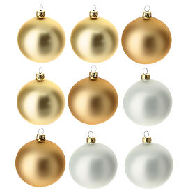 Christmas baubles in shiny and opaque glass, 3 colours 80 mm set of 9 pieces