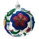 Multicoloured glass Christmas ball with white base 100 mm s1