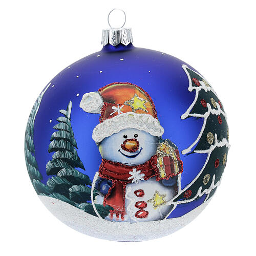 Weihnachtsbaumkugel aus mundgeblasenem Glas Motiv Schneemann 100 mm 1