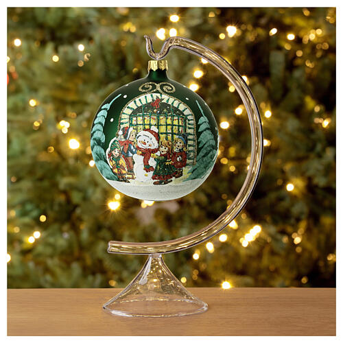 Weihnachtsbaumkugel aus mundgeblasenem Glas Motiv Schneemann und Kinder 100 mm 4