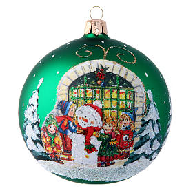Boule Noël bonhomme de neige et enfants 100 mm