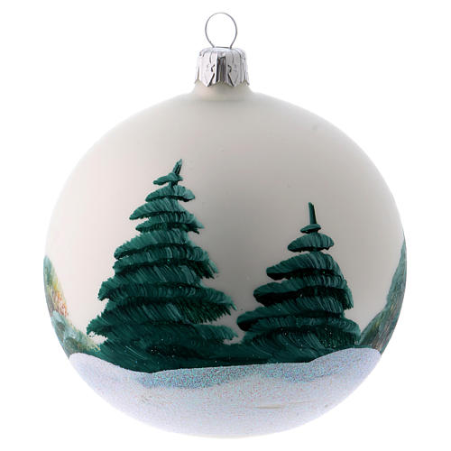 Weihnachtsbaumkugel aus Glas Grundton Weiß Motiv schneebedeckte Bäume 100 mm 3