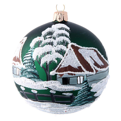 Boule sapin de Noël vert avec maisons 100 mm 1