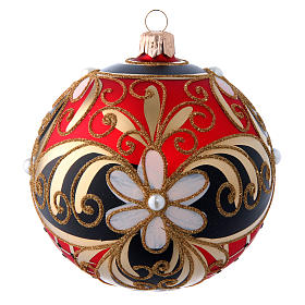 Boule verre soufflé décor floral rouge noir or 100 mm