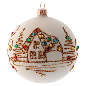 Opaque white Christmas ball with golden decoration 100 mm