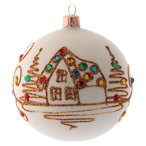Bola de Navidad blanco opaco con decoración dorada 100 mm 1
