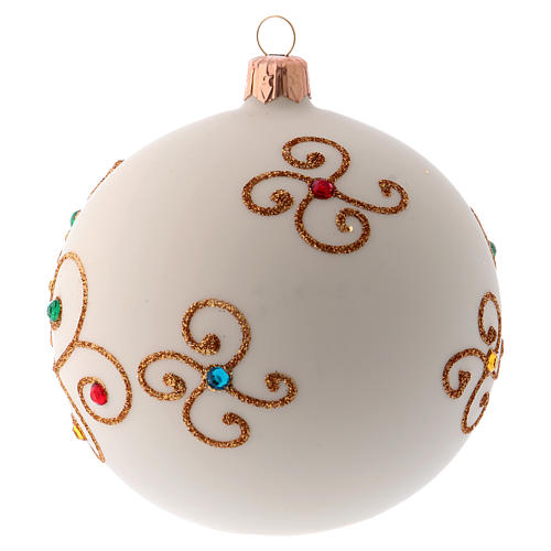 Bola de Navidad blanco opaco con decoración dorada 100 mm 3