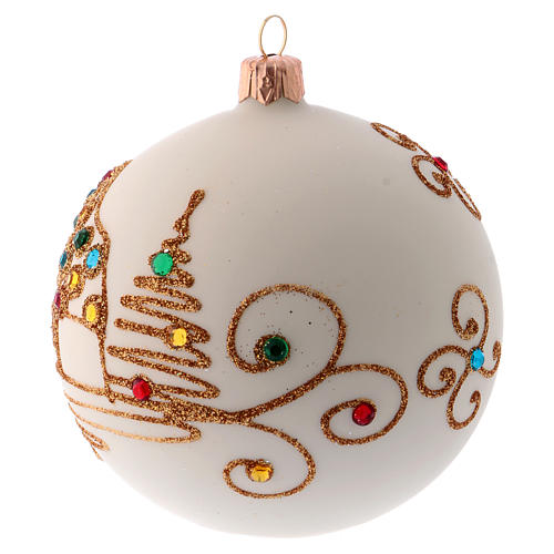 Bola Natal branco opaco com decoro dourado 100 mm 2