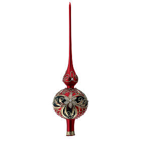 Satinized red and black glass tree topper with flowers