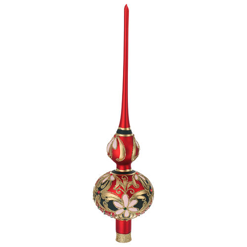 Satinized red and black glass tree topper with flowers 3