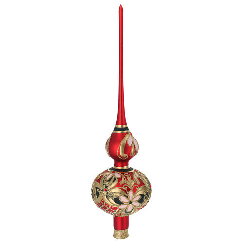 Satinized red and black glass tree topper with flowers 4