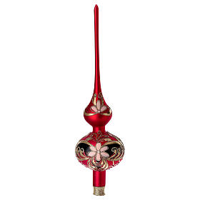 Punta para Árbol de Navidad vidrio rojo y negro esmerillado y flores